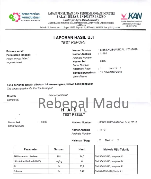 Laporan Hasil Uji Madu Rebepal
